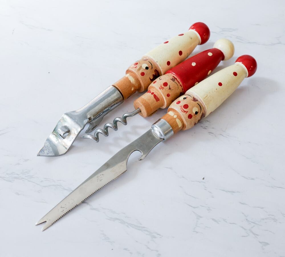 VTG 50s Ucagco Japan Circus Clown Bar Tools Set Retro MCM Barware Cocktail Party